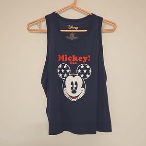 Disney Mickey Mouse navy tank top XL 'Mickey! USA' logo deep armholes workout